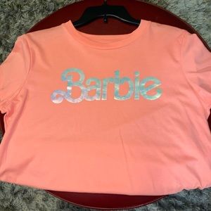 Barbie Graphic T-shirt Half Top. Size: XL. Colors Pink and Silver